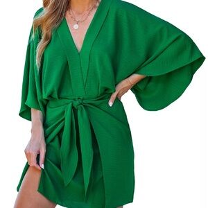 NWT CUPSHE Women's Shamrock Green Surplice Mini Cover Up Dress SIZE:M